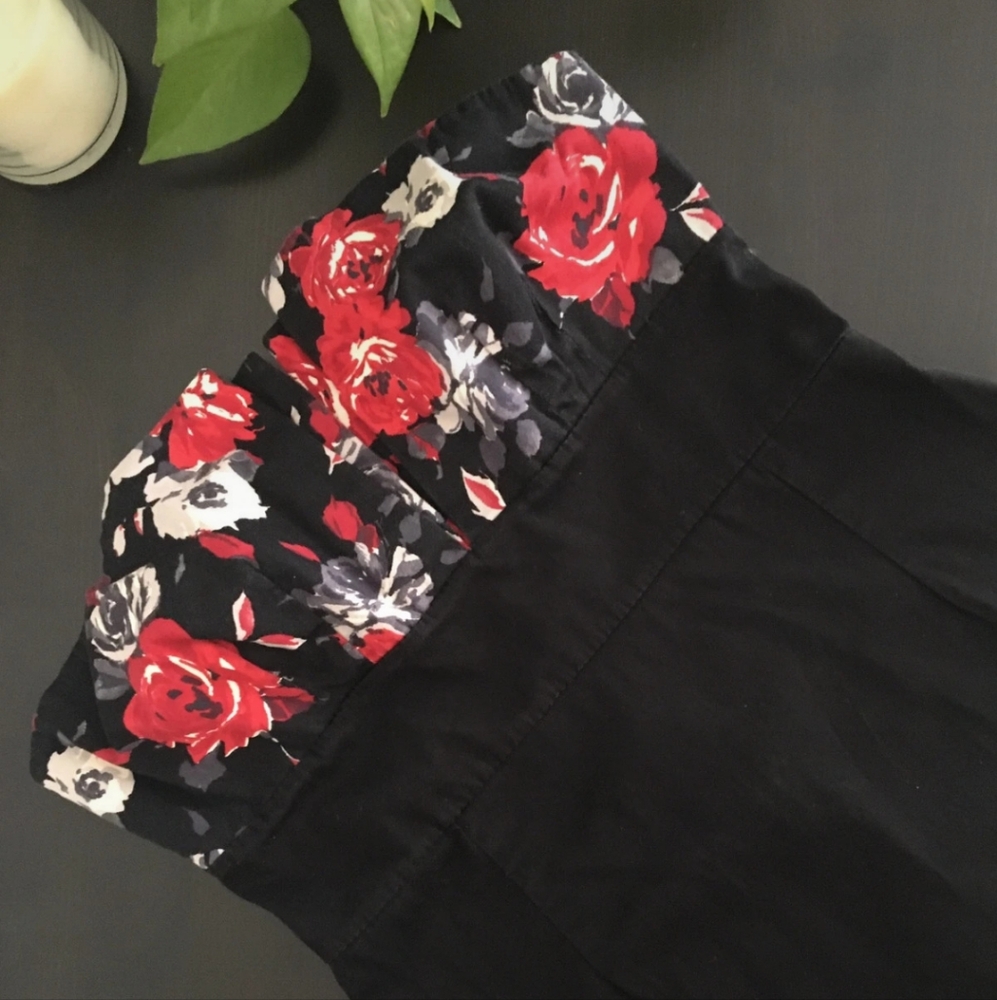 Strapless Rose Print Bodycon Mini Dress